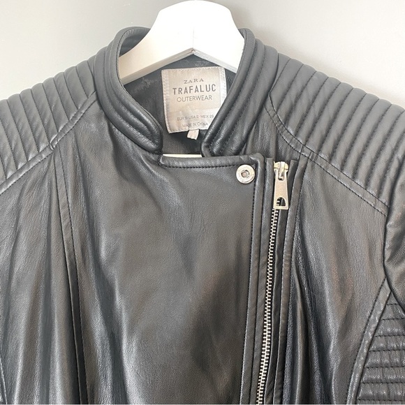 Zara Trafaluc Black Faux Leather Biker Jacket - Picture 4 of 14